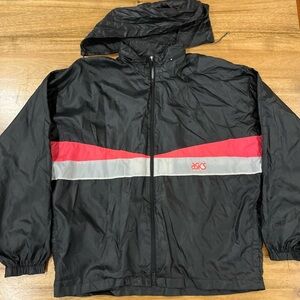 Vintage Asics Windbreaker Jacket 90s Colorblock Black Pink Hood Nylon XL Retro